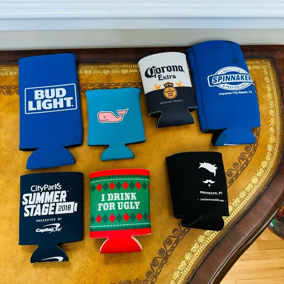 Koozies Set of 7 Vineyard Vines Bud Light Spinnaker Brooklyn Corona NYC - Picture 1 of 5